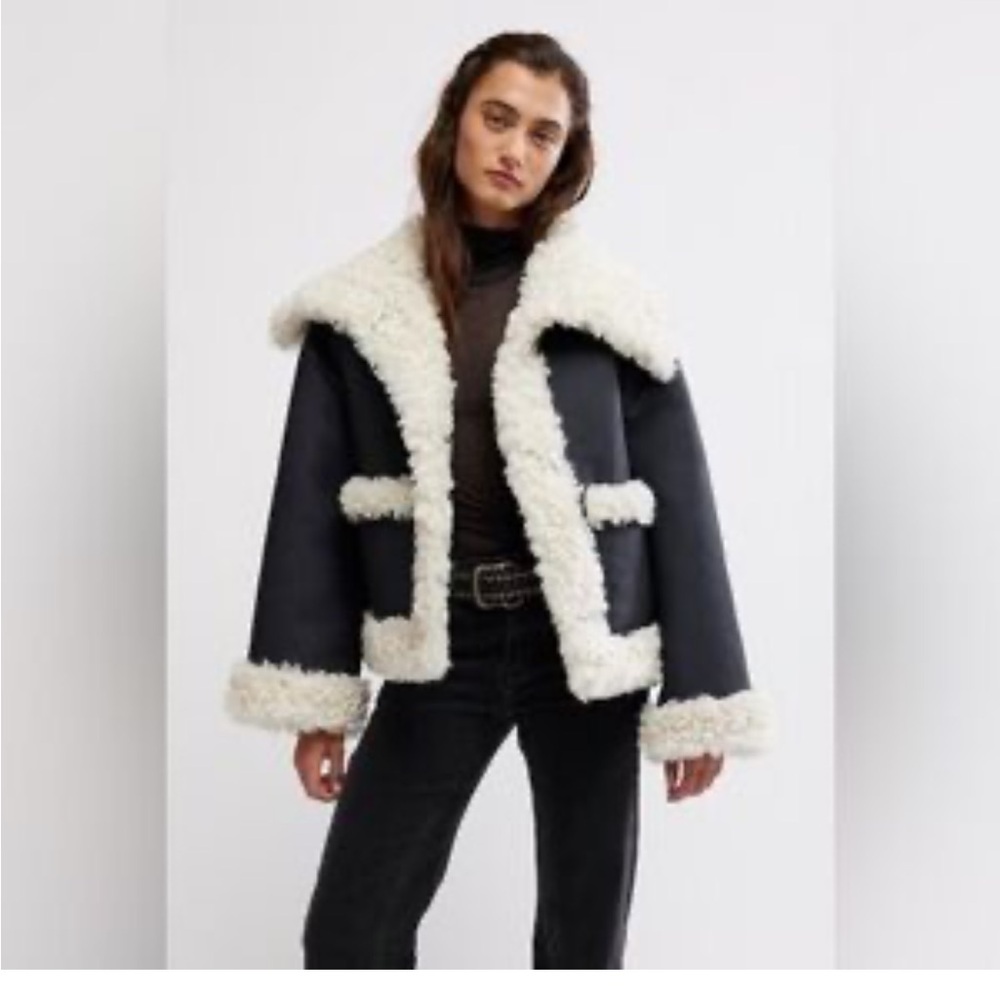 Free People Black and Cream Teddy Jacket - Picture 3 of 11